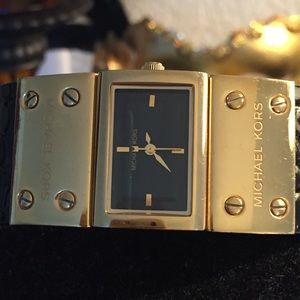 Michael Kors Black Leather Bracelet Watch